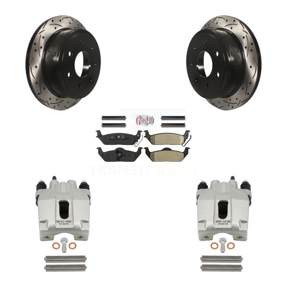 Kit de plaquettes semi-métalliques de Rotor de fente de forage d'étrier de frein arrière pour Ford F-150 Lincol
