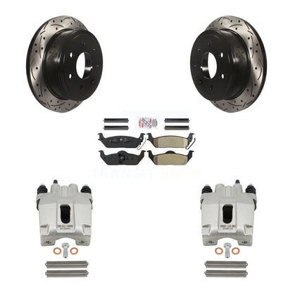 Kit de plaquettes semi-métalliques de Rotor de fente de forage d'étrier de frein arrière pour Ford F-150 Lincol