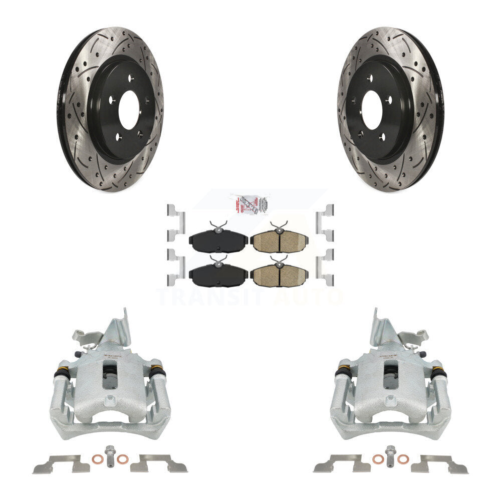 Kit de plaquettes en céramique pour Ford Mustang, étrier enduit de frein à disque arrière, fente de perçage, Rotor