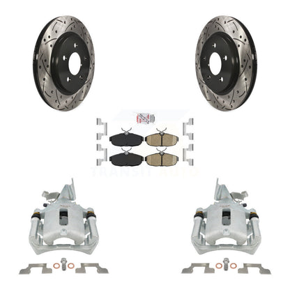 Kit de plaquettes en céramique pour Ford Mustang, étrier enduit de frein à disque arrière, fente de perçage, Rotor