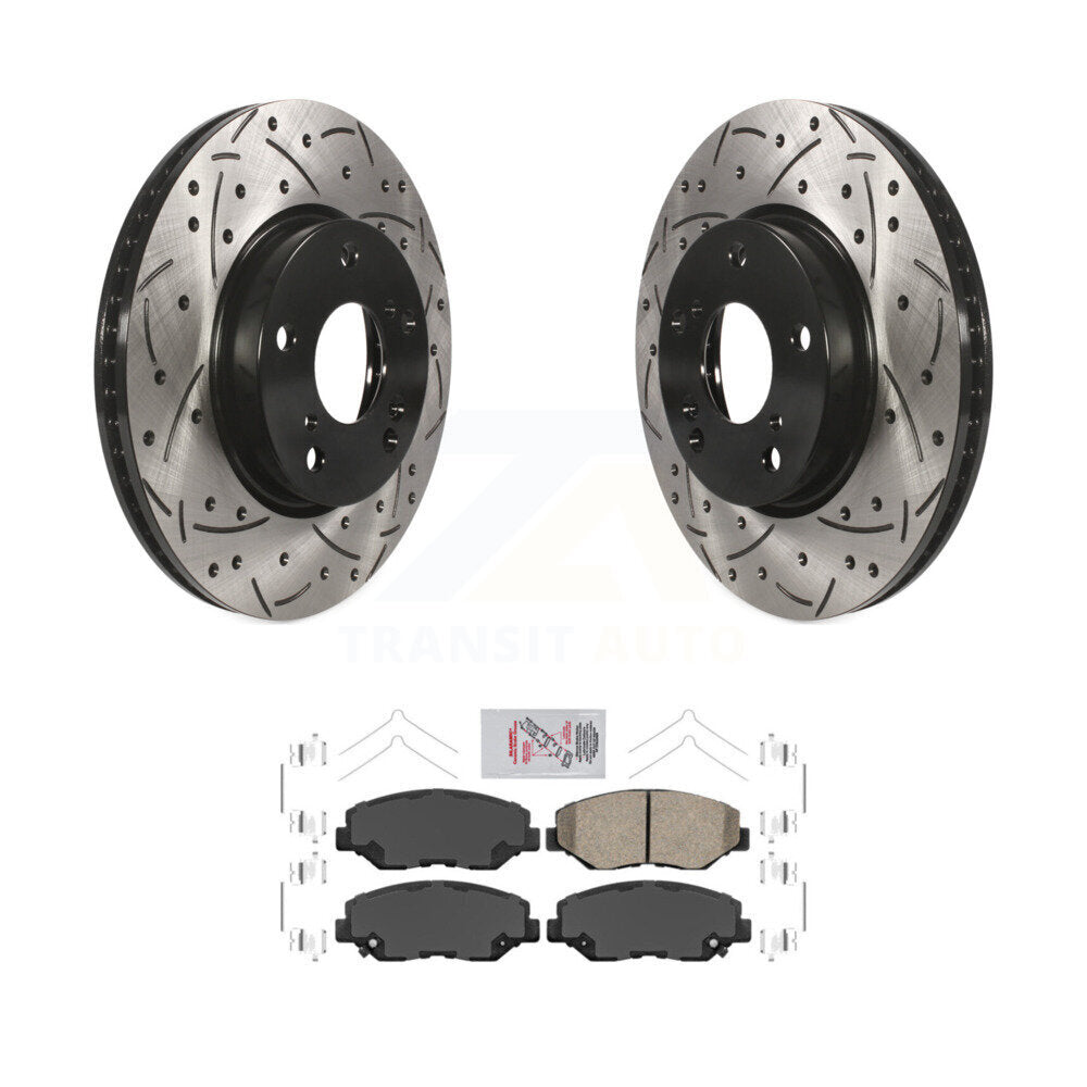 Rotors de frein à disque fendus percés à revêtement avant et Kit de plaquettes en céramique pour Honda Civi