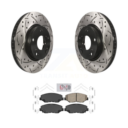 Rotors de frein à disque fendus percés à revêtement avant et Kit de plaquettes en céramique pour Honda Civi