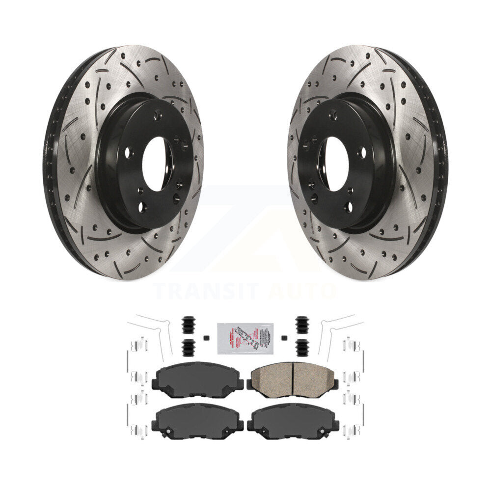 Rotors de frein à disque fendus percés à revêtement avant et Kit de plaquettes en céramique pour Honda Civi