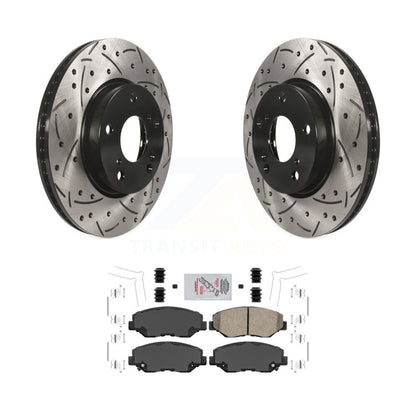 Rotors de frein à disque fendus percés à revêtement avant et Kit de plaquettes en céramique pour Honda Civi