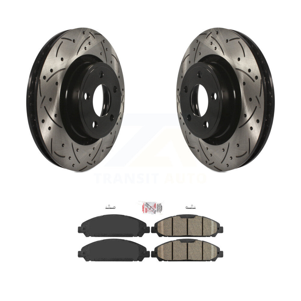 Rotor de frein à disque fendu percé à revêtement avant et Kit de plaquettes en céramique pour Ford Mustang