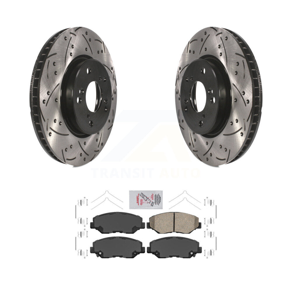 Rotors de frein à disque fendus percés à revêtement avant et Kit de plaquettes en céramique pour Honda Civi