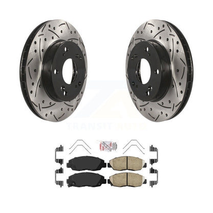 Rotors de frein à disque fendus percés à revêtement avant et Kit de plaquettes en céramique pour Honda Civi