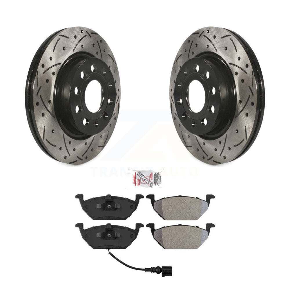 Rotor de frein à disque à fente avant percée et Kit de plaquettes semi-métalliques pour Volkswagen Jett
