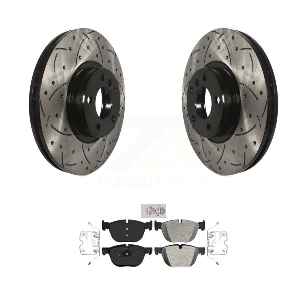 Rotor de frein à disque à fente percée avec revêtement avant et Kit de plaquettes semi-métalliques pour BMW X5 X