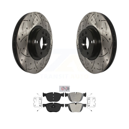 Rotor de frein à disque à fente percée avec revêtement avant et Kit de plaquettes semi-métalliques pour BMW X5 X