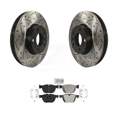 Rotor de frein à disque à fente percée avec revêtement avant et Kit de plaquettes semi-métalliques pour BMW X5 X