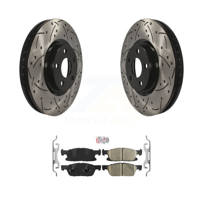 Rotors de frein à disque fendus percés à revêtement avant et kit de plaquettes en céramique pour Ford Edge