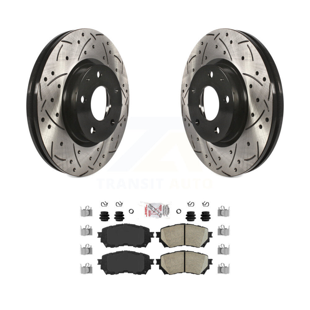 Rotors de frein à disque fendus percés à revêtement avant et kit de plaquettes en céramique pour Mazda 6
