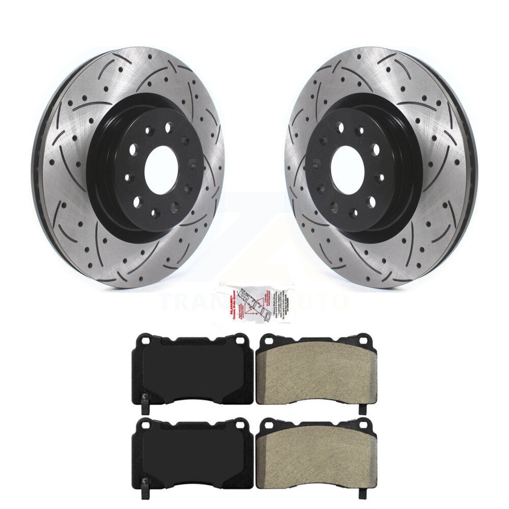 Rotor de frein à disque à fente avant percée et Kit de plaquettes semi-métalliques pour Cadillac CTS CT