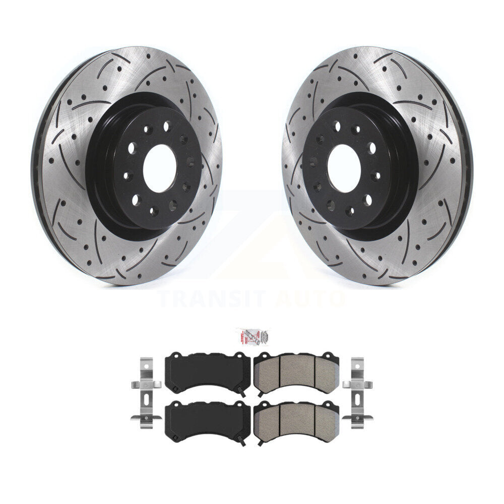 Kit de plaquettes semi-métalliques de rotors de frein à disque de fente de forage enduit avant pour Cadillac CT