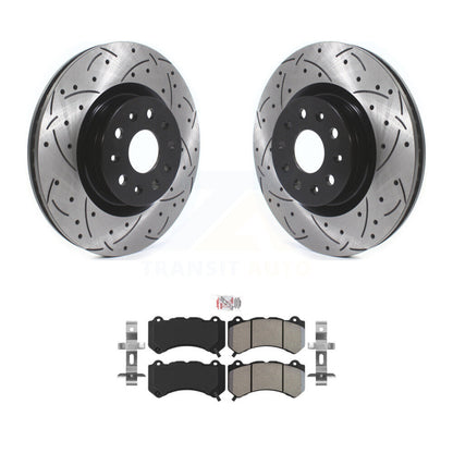 Kit de plaquettes semi-métalliques de rotors de frein à disque de fente de forage enduit avant pour Cadillac CT