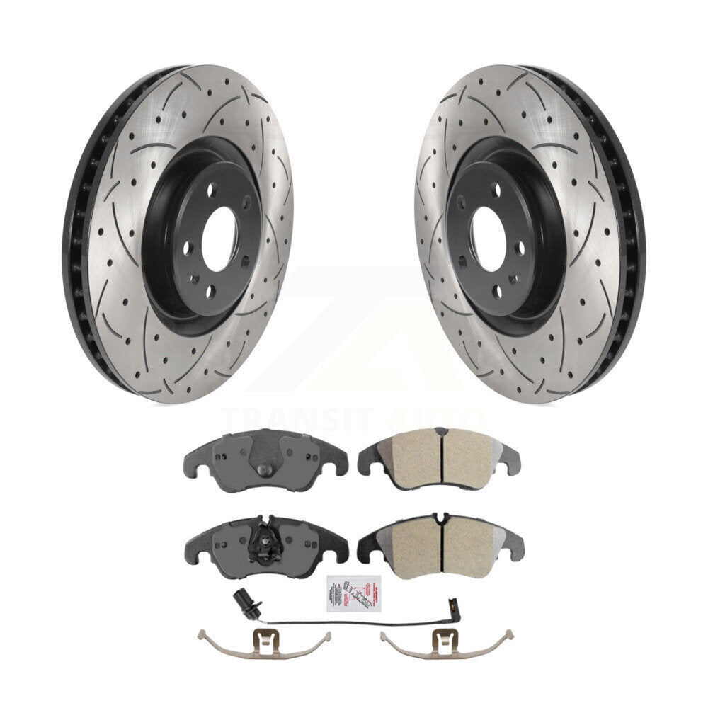 Kit de plaquettes semi-métalliques de rotors de frein à disque fendus percés à revêtement avant pour Audi A