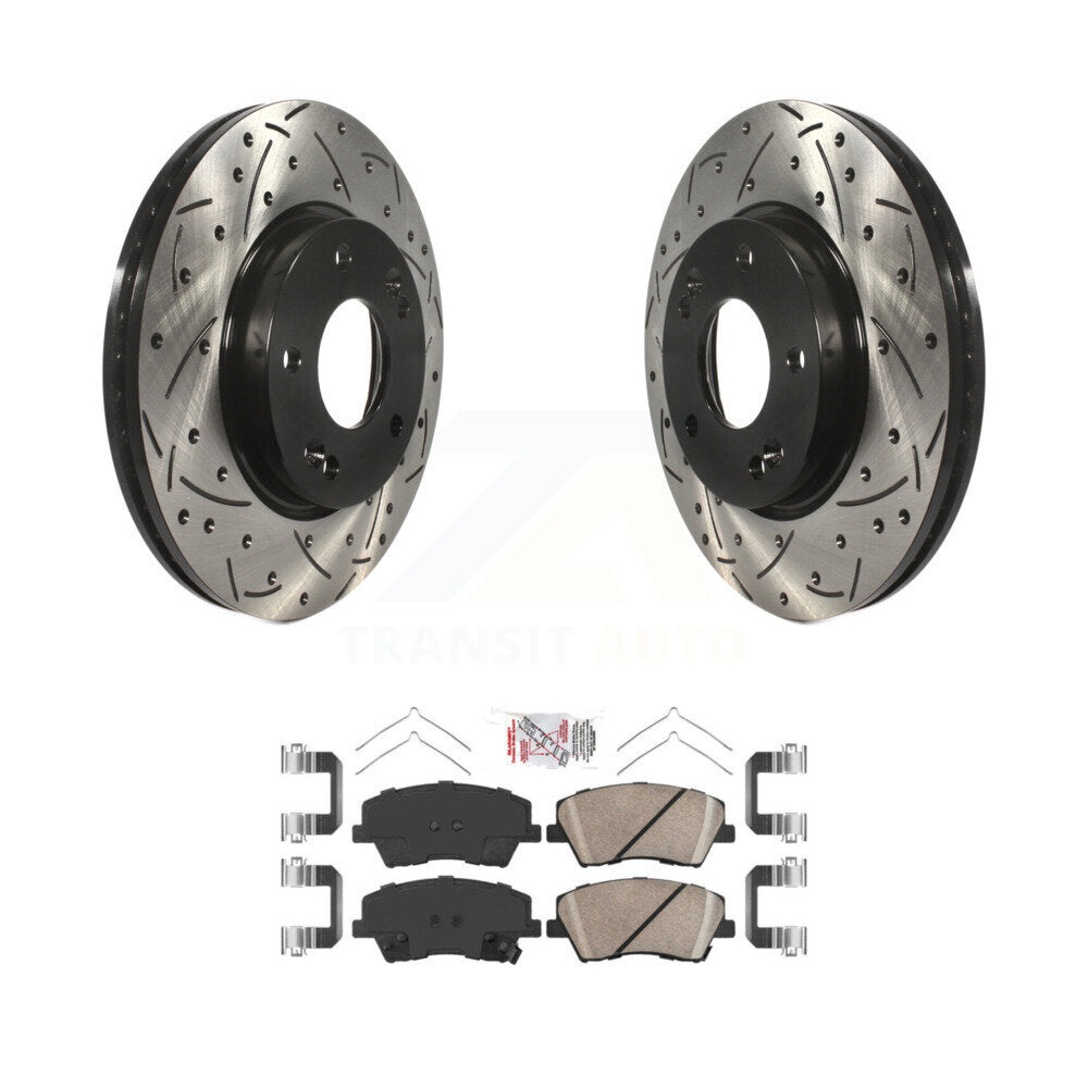 Rotor de frein à disque à fente percée avec revêtement avant et Kit de plaquettes en céramique pour Hyundai Elantr