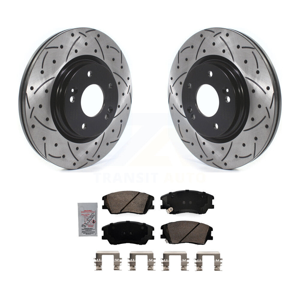 Rotors de frein à disque fendus percés à revêtement avant et Kit de plaquettes en céramique pour Kia Soul E