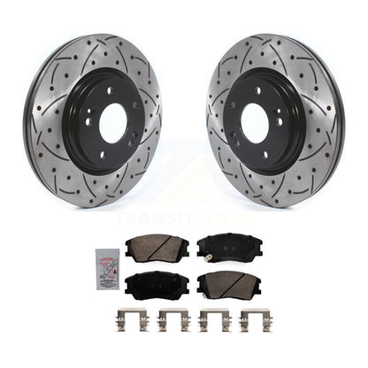 Rotors de frein à disque fendus percés à revêtement avant et Kit de plaquettes en céramique pour Kia Soul E