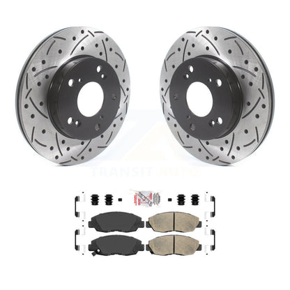 Rotors de frein à disque fendus percés à revêtement avant et Kit de plaquettes en céramique pour Honda Civi