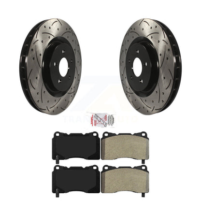 Kit de plaquettes semi-métalliques de rotors de frein à disque de fente de forage enduit avant pour Ford Mustang