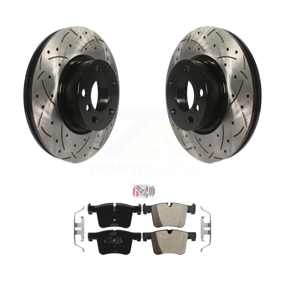 Rotor de frein à disque à fente percée avec revêtement avant et Kit de plaquettes semi-métalliques pour BMW X3 X