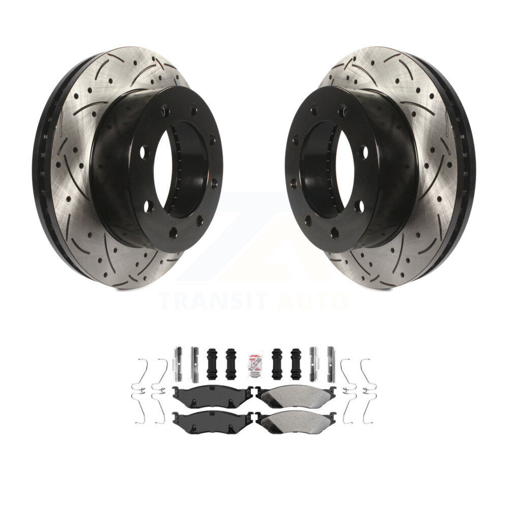Rotor de frein à fente percée avant et Kit de plaquettes semi-métalliques pour Ford F-450 Super Dut