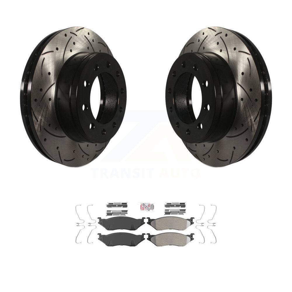 Rotor de frein à fente percée avant et Kit de plaquettes semi-métalliques pour Ford F-450 Super Dut