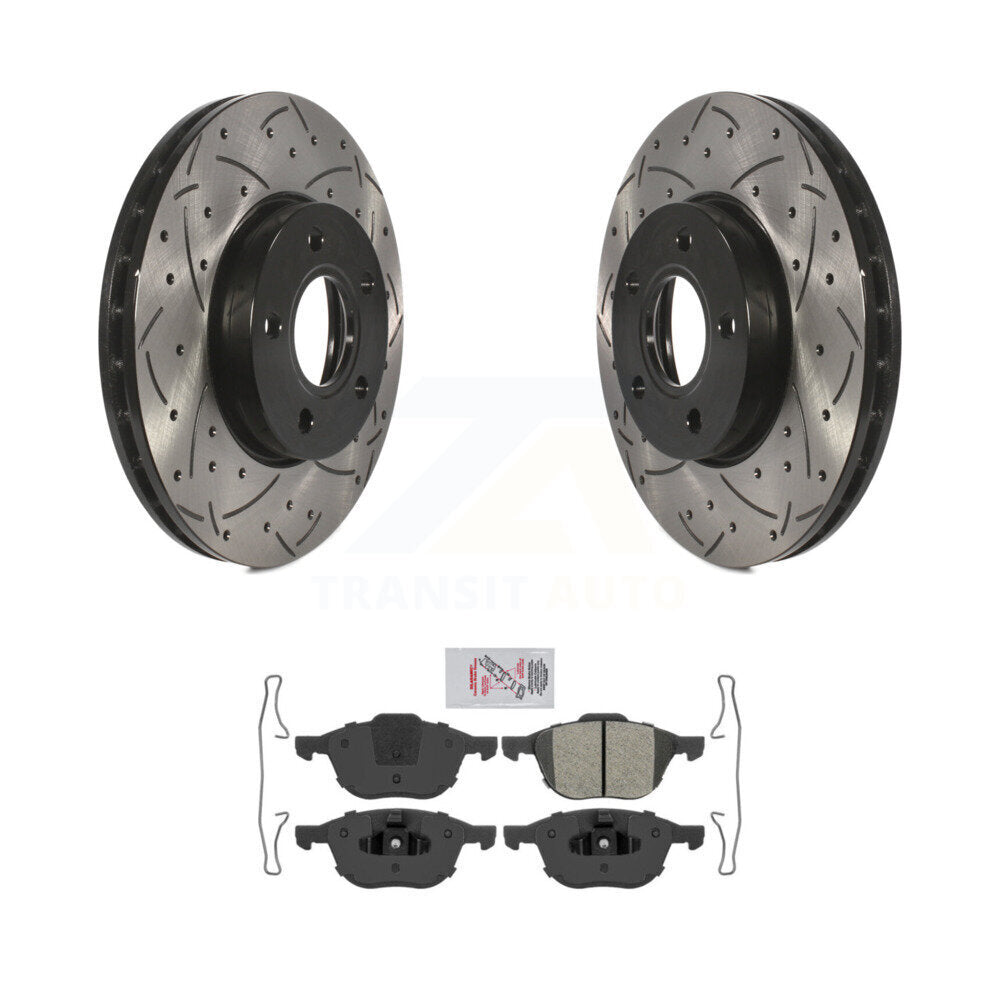 Rotor de frein à disque à fente percée avant et Kit de plaquettes semi-métalliques pour Ford Focus c-ma
