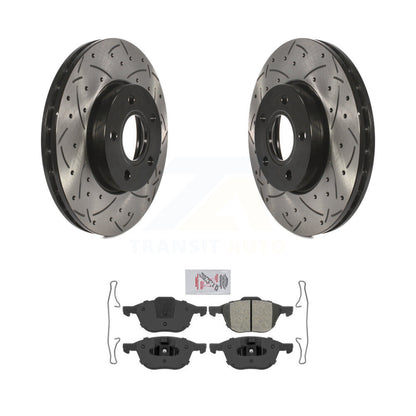 Rotor de frein à disque à fente percée avant et Kit de plaquettes semi-métalliques pour Ford Focus c-ma