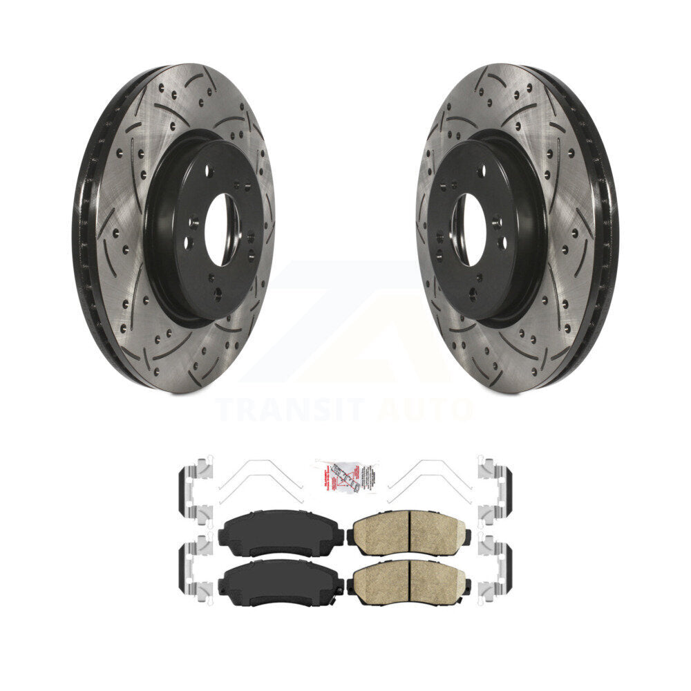 Rotor de frein à disque fendu percé à revêtement avant et Kit de plaquettes en céramique pour Honda CR-