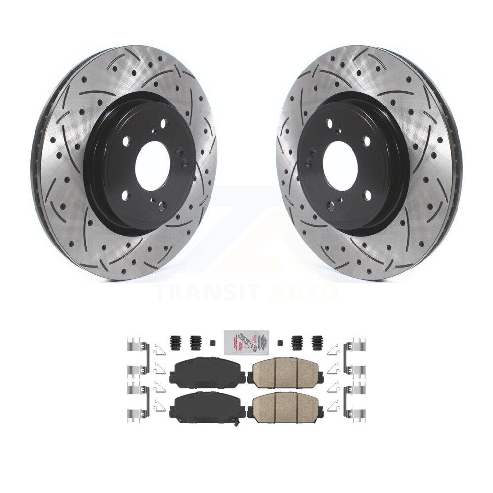 Rotor de frein à disque à fente percée avec revêtement avant et Kit de plaquettes en céramique pour Honda CR-V HR-