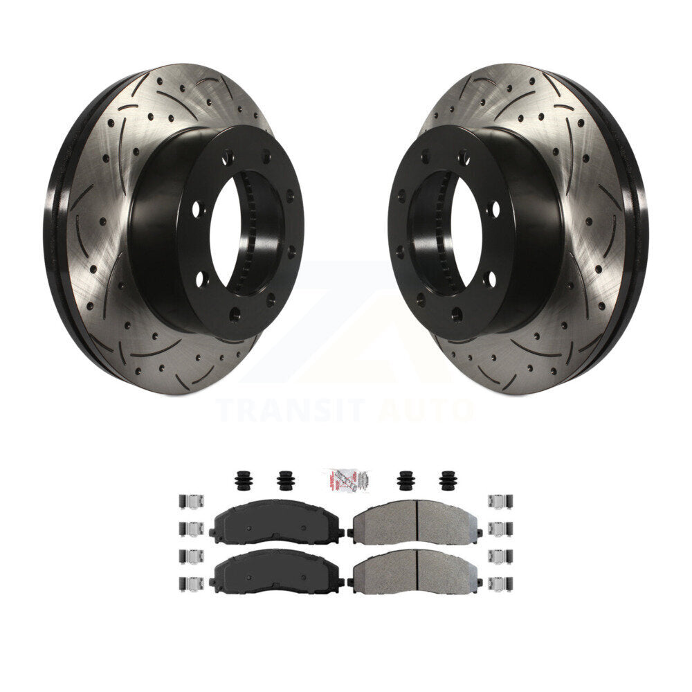 Rotor de frein à fente percée avant et Kit de plaquettes semi-métalliques pour Ford F-350 Super Dut