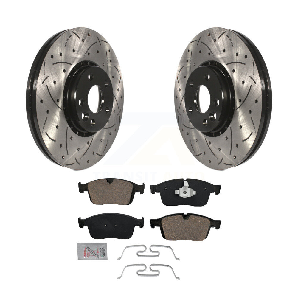 Rotor de frein à disque fendu percé à revêtement avant et kit de plaquettes en céramique pour Volvo XC6