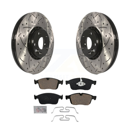 Rotor de frein à disque fendu percé à revêtement avant et kit de plaquettes en céramique pour Volvo XC6