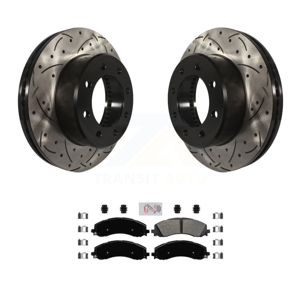 Kit de plaquettes semi-métalliques de Rotor de frein à disque de fente de forage enduit avant pour Ram 2500 350