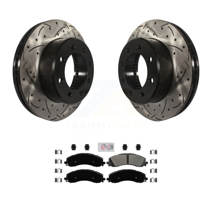 Kit de plaquettes semi-métalliques de Rotor de frein à disque de fente de forage enduit avant pour Ram 2500 350