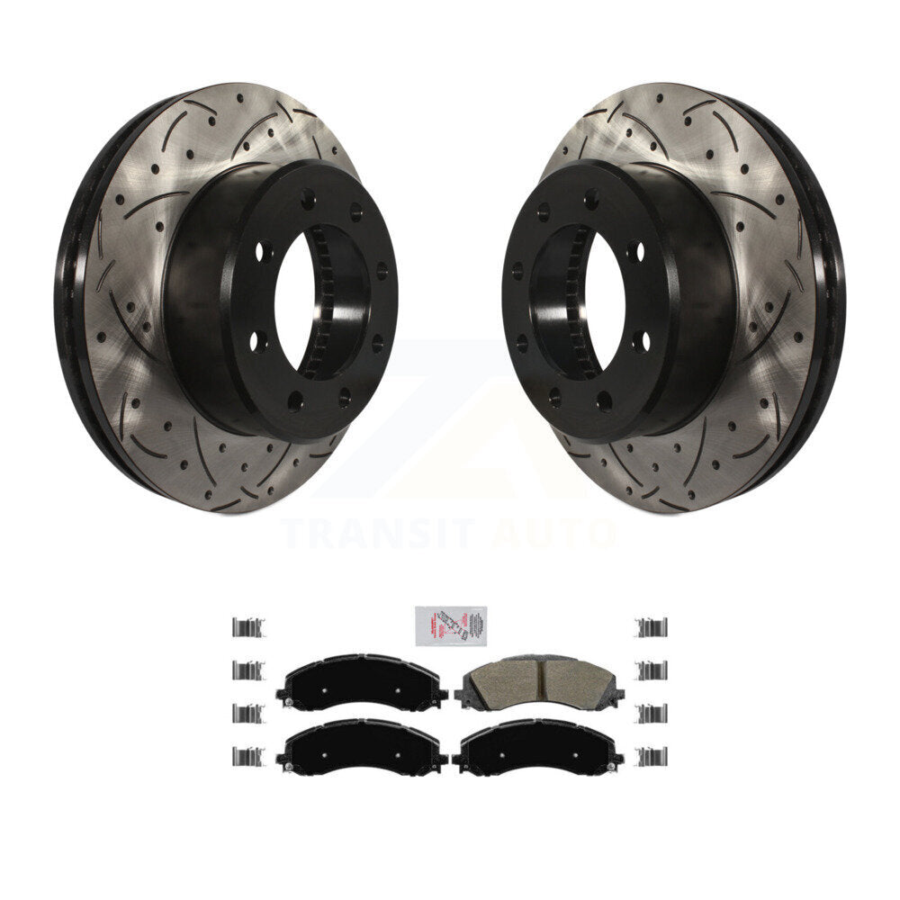 Kit de plaquettes semi-métalliques de Rotor de frein à disque de fente de forage enduit avant pour Ram 2500 350