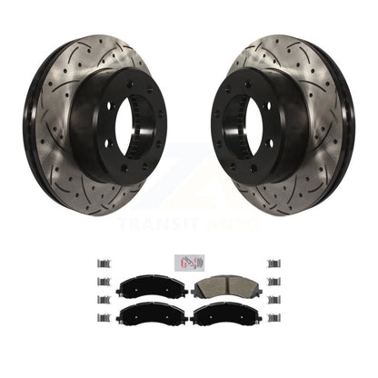 Kit de plaquettes semi-métalliques de Rotor de frein à disque de fente de forage enduit avant pour Ram 2500 350