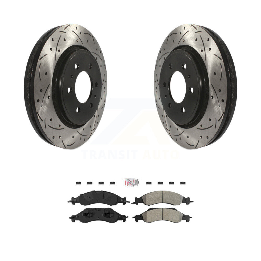 Kit de plaquettes semi-métalliques de Rotor de frein à fente avant percée pour Ford Expedition Lincol
