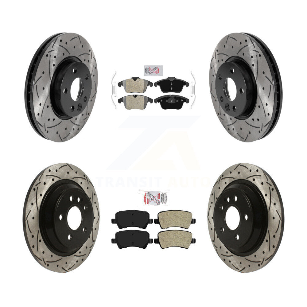 Kit de rotors de frein à disque à fente de forage de manteau de tampon semi-métallique avant et arrière pour Volvo S6