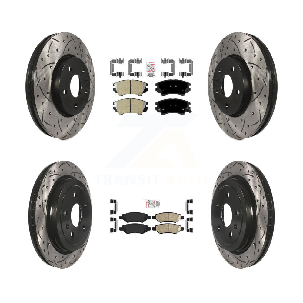 Kit de rotors de frein à disque avec fente de forage revêtue de tampons en céramique avant semi-métalliques arrière pour