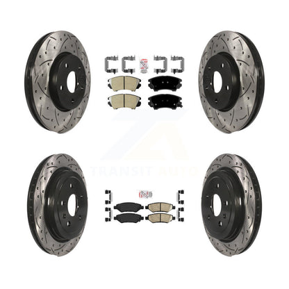 Kit de rotors de frein à disque avec fente de forage revêtue de tampons en céramique avant semi-métalliques arrière pour