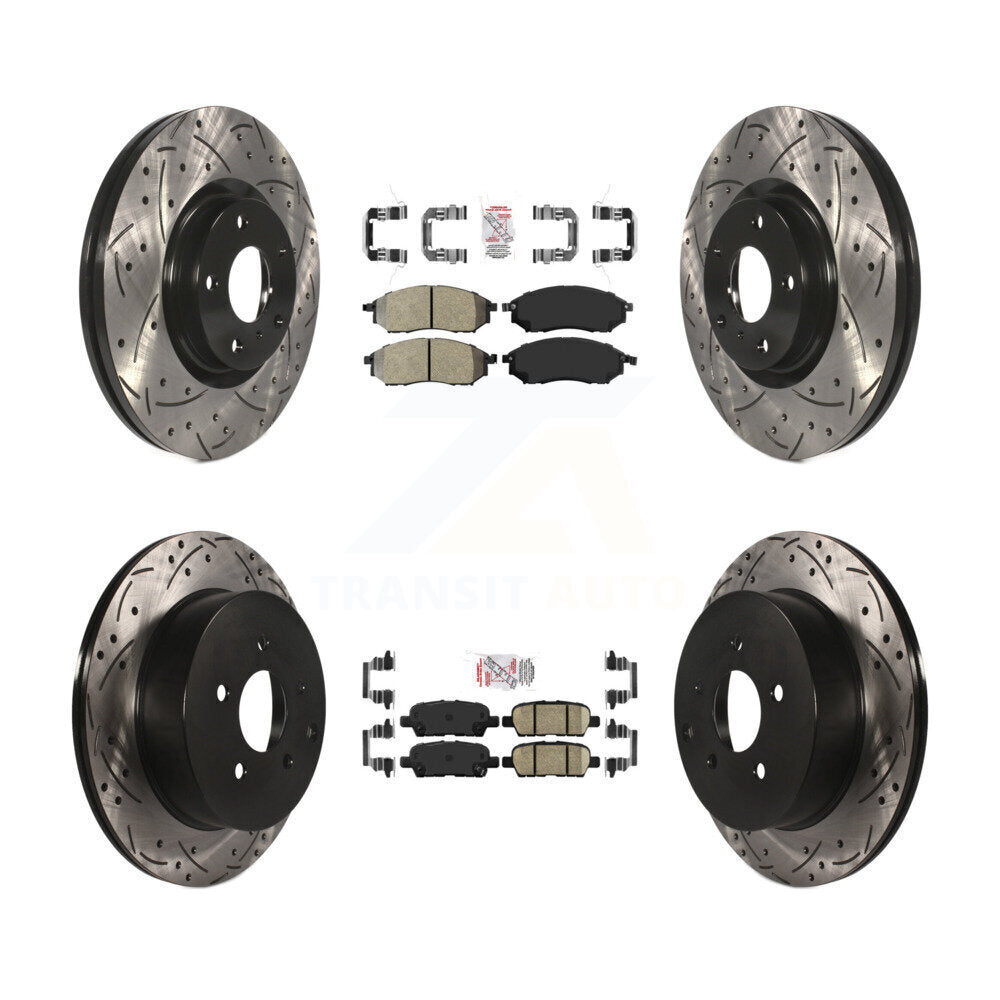Kit de rotors de frein à disque avec fente de forage revêtue de tampons en céramique avant semi-métalliques arrière pour