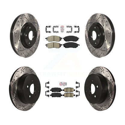 Kit de rotors de frein à disque avec fente de forage revêtue de tampons en céramique avant semi-métalliques arrière pour