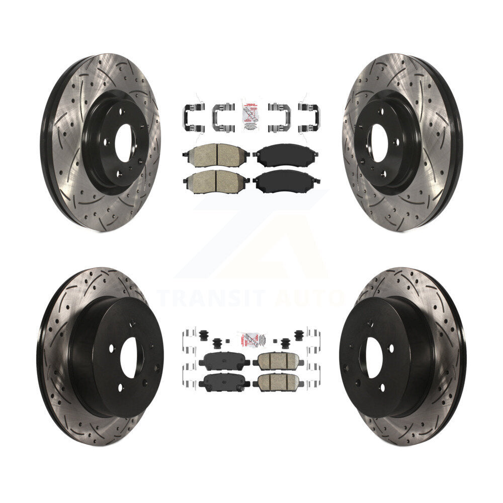 Kit de rotors de frein à disque avec fente de forage revêtue de tampons en céramique avant semi-métalliques arrière pour