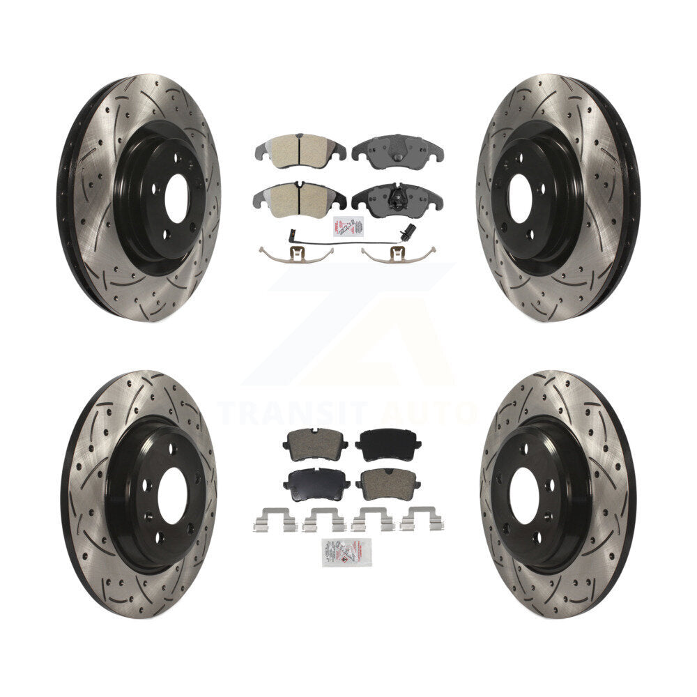 Kit de rotors de frein à disque à fente de perçage avec tampon semi-métallique avant et arrière pour Audi A
