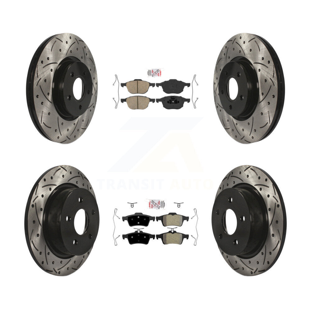 Kit de rotors de frein à disque à fente de perçage avec tampon semi-métallique arrière en céramique avant pour