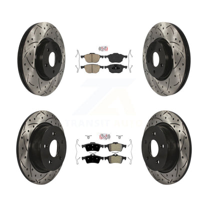 Kit de rotors de frein à disque à fente de perçage avec tampon semi-métallique arrière en céramique avant pour